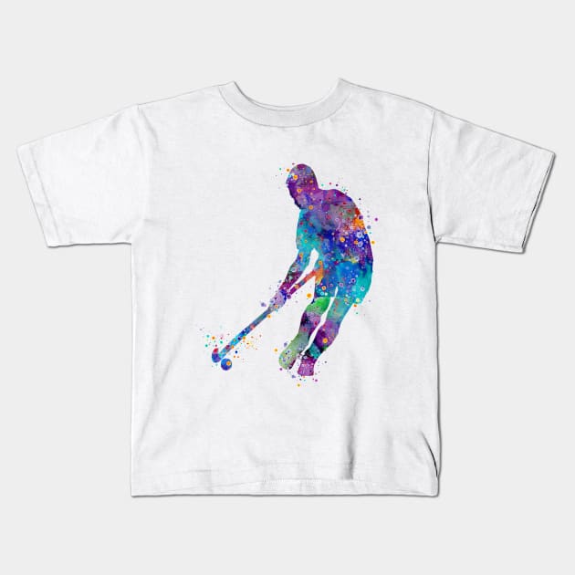 Watercolor Boy Field Hockey Player Kids T-Shirt by LotusGifts